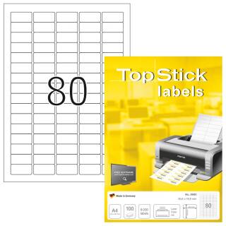 selbstklebend bedruckbar 100 Blatt permanent haftend matt weiß TopStick 8706 Universal Etiketten DIN A4, 70 x 37 mm