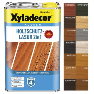 Xyladecor Holzschutzlasur 2 in1 Außen Imprägnierung Farbe Grundierung 4 Liter