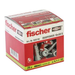 fischer Universaldübel DuoPower 10x50 mm mit Schraube (25 Stück) 555110