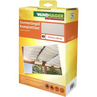 Windhager Sonnensegel-Komplettset mit Befestigung Laufhaken Seil 270x140 cm weiß