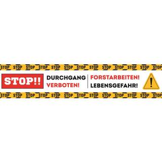 Banner 2,5 m Durchgang Verboten Forstarbeiten Lebensgefahr STOP XXL Warnung PVC-Plane mit Ösen zum Aufhängen