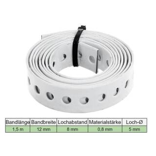 1,5 m GAH Lochband Nagelband Montageband Stahl weiß beschichtet 12x0,8 mm