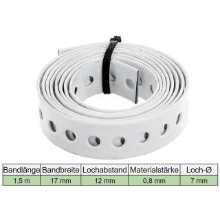 ALBERTS 1,5 m Lochband Nagelband Montageband Stahl weiß beschichtet 17x0,8 mm